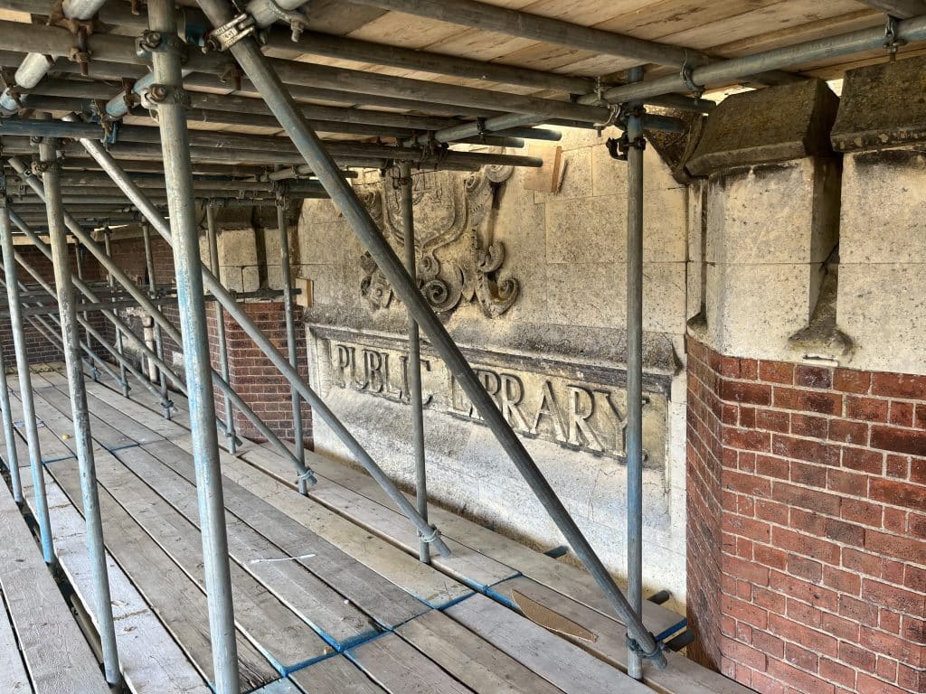 Roof Progress: Scaffolding and Temporary Tent Installed